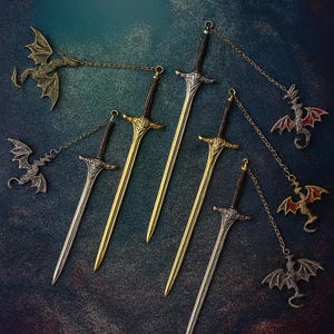 Sword Dragon Bookmark Silver & Gold Metal ,sword bookmarks,sword bookmarks,fantasybookmarks,metalbookmark,dragon book marks, book accessorie