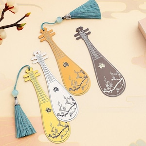 Chinese Musical Instrument Bookmark: Jade Tassel, Stainless Steel