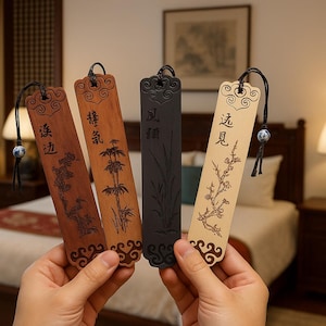Chinese Wooden Bookmark with Brass Tassel: Elegant Book Lover Gift