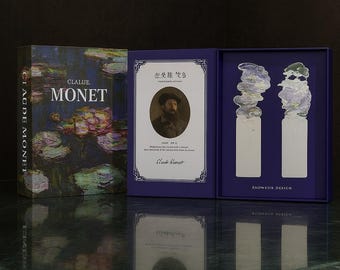 Segnalibri artistici Monet Ninfee e Donna con Ombrellone, color argento, regalo impressionista per gli amanti dell'arte