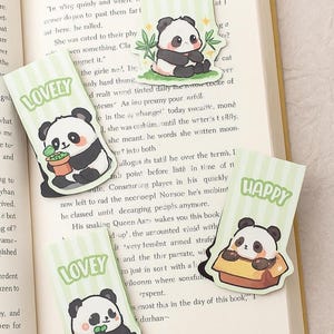 Juego de 5 marcapáginas magnéticos de panda con bonitos dibujos animados para estudiantes y profesores. Impresión de marcapáginas, marcapáginas únicos, regalos para amantes de la lectura.