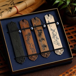 Hand Carved Wooden Bookmarks - Asian Inspired Set of 4