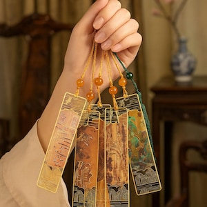 Chinese Brass Bookmark: Engraved Page Marker with Silk Tassel