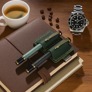 Handmade Leather Double Pen Holder Clip: Vintage Cowhide Notebook Accessory