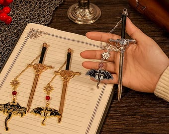 Dragon Sword Bookmark: Fantasy Pendant with Star Chain