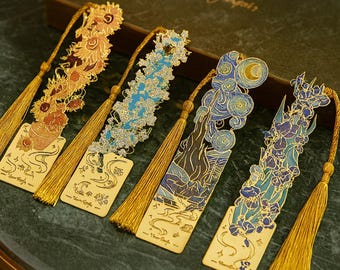 Marque-page Van Gogh : marque-page vintage en métal avec pampille