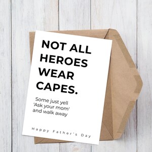 Cartão engraçado de pai sarcástico - "Nem todos os heróis usam capas" - Cartão de felicitações para o dia dos pais - Download digital para impressão
