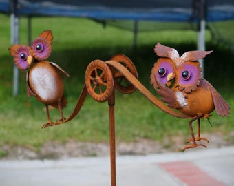 Metal Owl Rocker Double Owl Rocker Pile Yard Country Garden Art Decoration