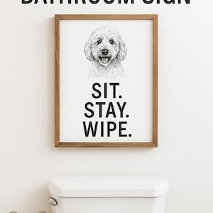 Custom Dog Bathroom Sign | Funny Pet Bathroom Art Printable | Rustic Farmhouse Dog Lover Gift | Personalized Pet Photo Wall Decor