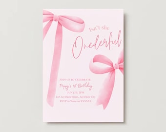 Bearbeitbar Ist sie nicht Onederful Geburtstagseinladung |  Erster Geburtstag 1. Geburtstag Mädchen Bogen Rosa einladen bearbeitbare Vorlage | Digitaler Download