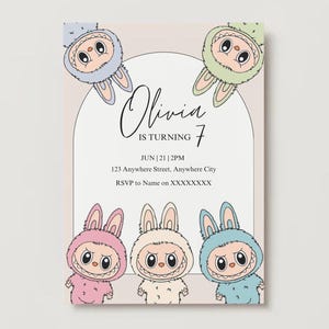 Invitación de cumpleaños editable de Labubu / Invitación de Pop Mart para niña y niño (plantilla editable) / Descarga digital / Invitación digital