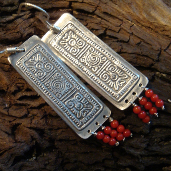 Mayan Dangles - PMC Earrings - Fine Silver Rectangle Earrings