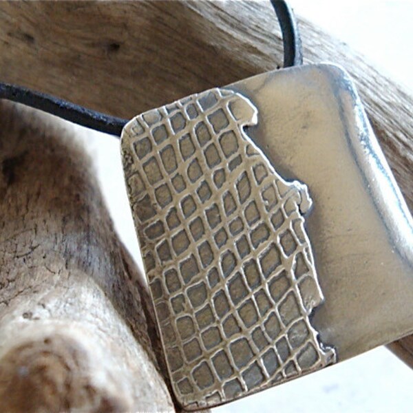 Tattered Silver Trapezoid Pendant with Leather Cord - 50% OFF