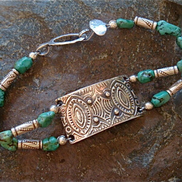 Fine Silver Bracelet - Native American - Beaded Bracelet - OOAK - Turquoise Reflections Bracelet