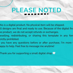 May include: A teal-colored digital product notice with white text on a textured background. The text includes information about digital products, refunds, and usage restrictions. The RR Design logo is in the upper right corner.