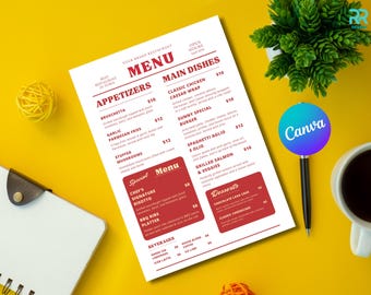 Editable Restaurant Menu Template: Modern Cafe Design (A4/US Letter, Digital Download)