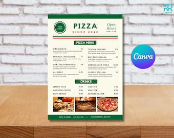 Elegant Pizza Menu Template Canva: Classic Pizzeria Design (A4/US Letter Digital Download