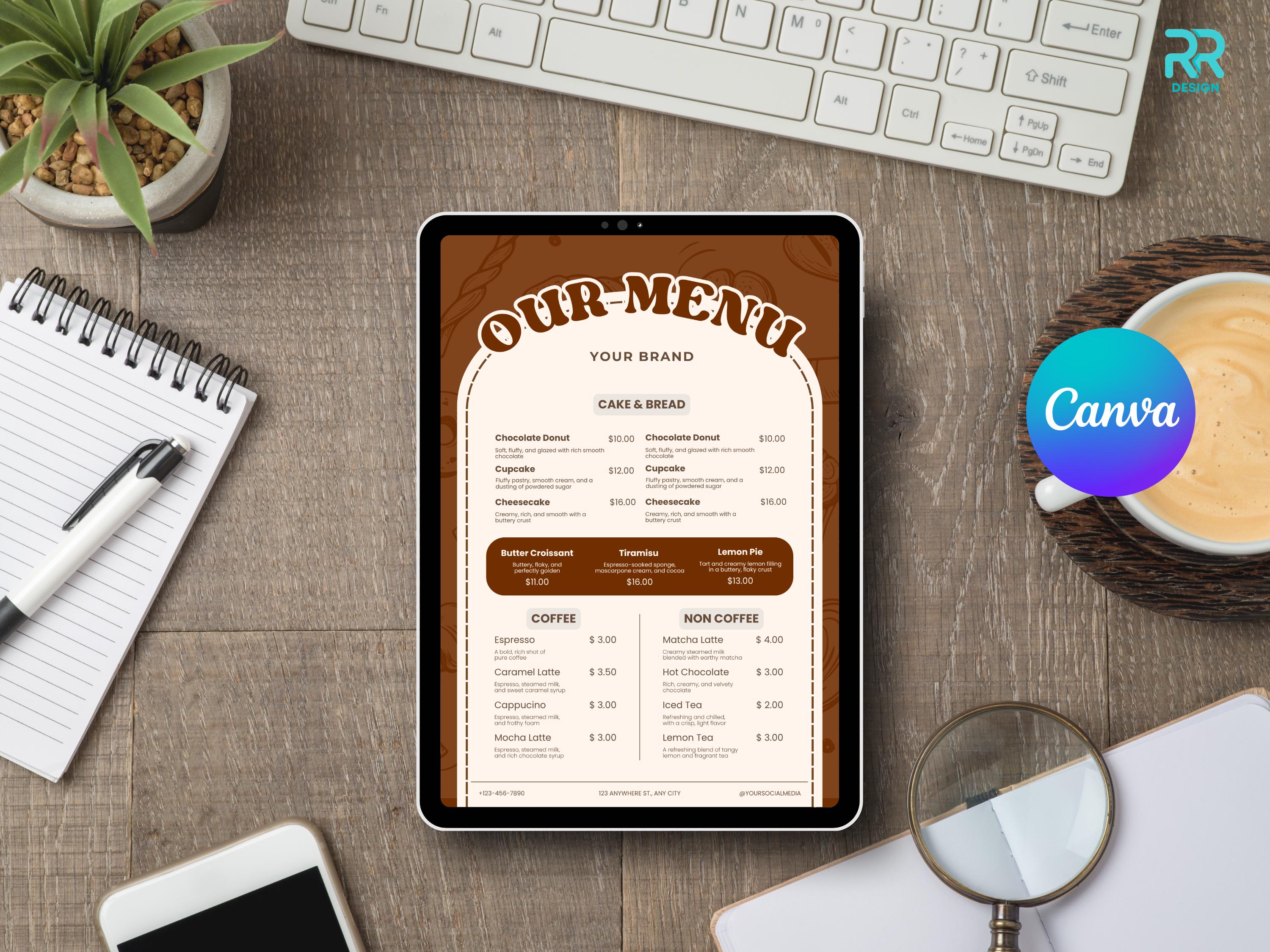 Editable Bakery Menu Template Canva - Printable Cake Shop Price List ...
