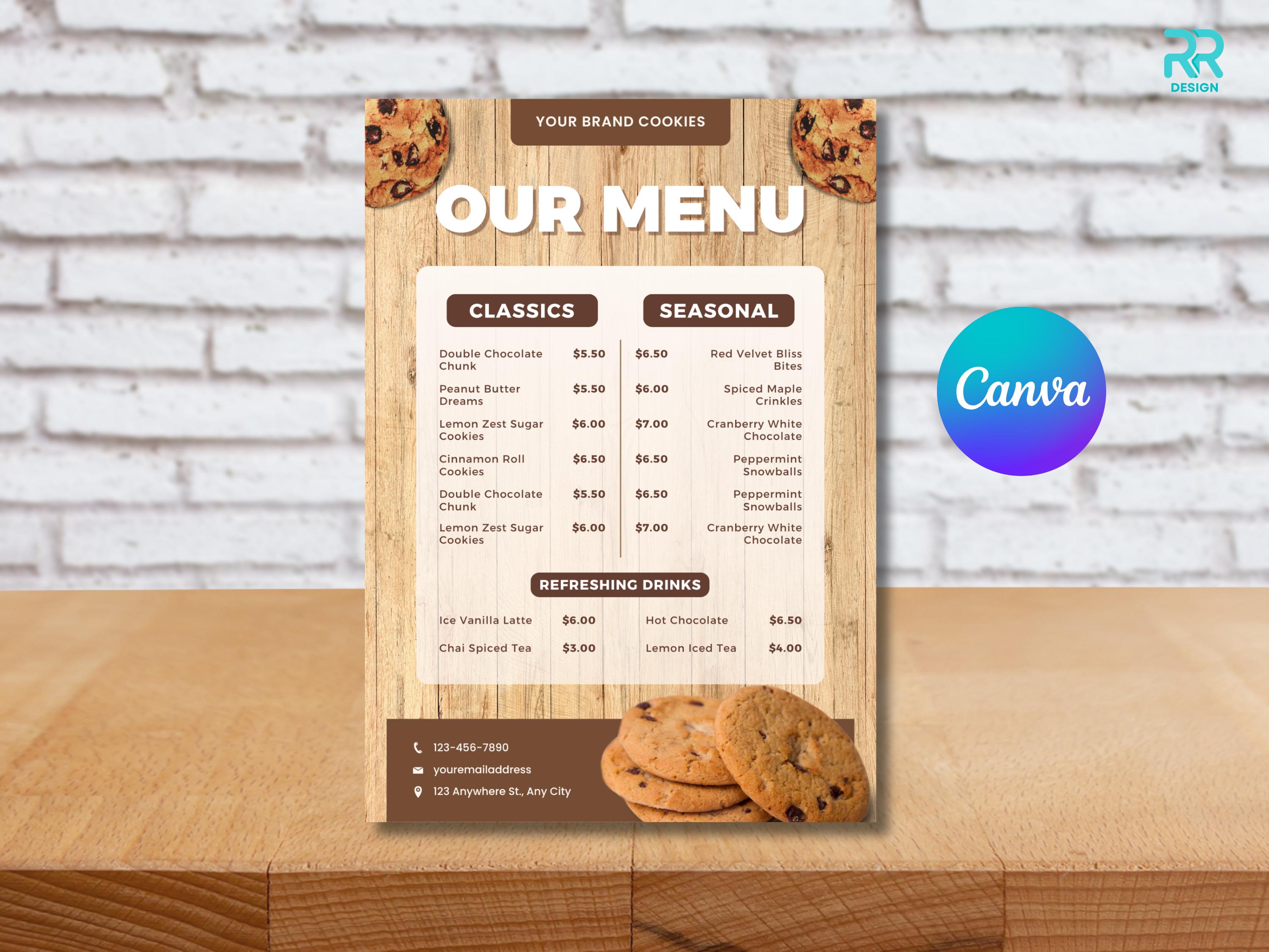 Editable Cookie Shop Menu Template Canva - Bakery Price List Printable ...