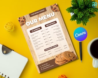 Editable Cookie Shop Menu Template: Bakery Price List (Digital Download, A4/US Letter Size)
