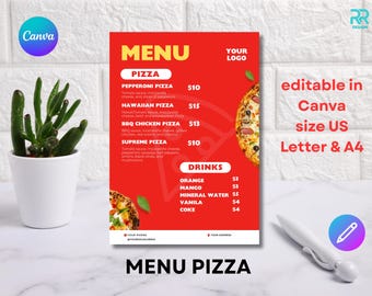 Editable Pizza Menu Template: Italian Pizzeria Pricelist (Canva, Instant Download)