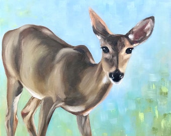 Pittura ad olio originale, "Deer Little One", 20"x16"