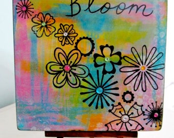 Bloom Flowers Print Mounted on Wood