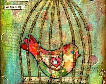 Mixed Media Painting - Print Mounted on Wood - Freedom