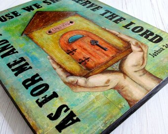 Joshua 24:15 - Personalized - Print Mounted on Wood - Mixed Media