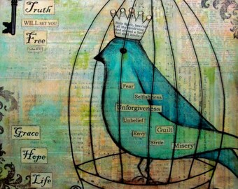 Grace, Hope, Life - John 8:32 - Mixed Media Print on Wood or Paper