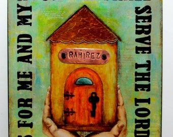 Joshua 24:15 - Personalized - Print Mounted on Wood - Mixed Media