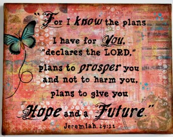 Mixed Media Collage - Print Mounted on Wood or Paper - Jeremiah 29:11