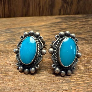 Vintage, Sterling Silver, Turquoise, Clip on Earrings