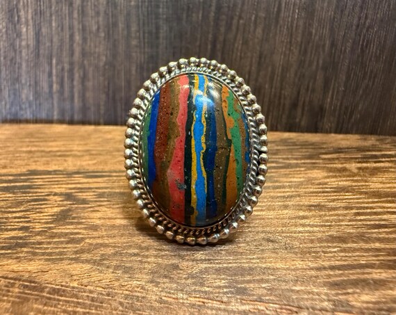 Large Rainbow Calsilica Ring - image 1