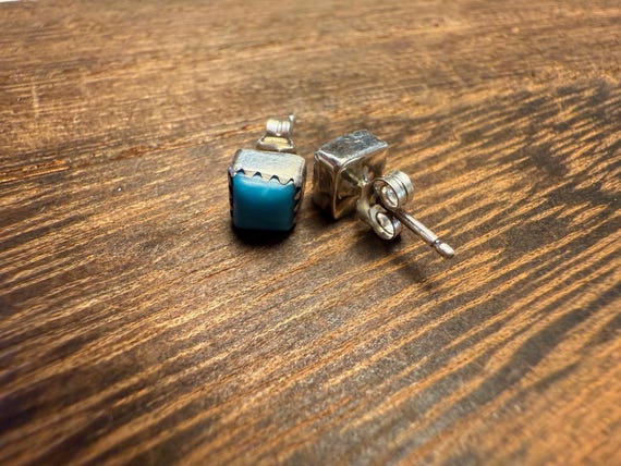 Sterling Silver, Square Turquoise, Post Earrings - image 4