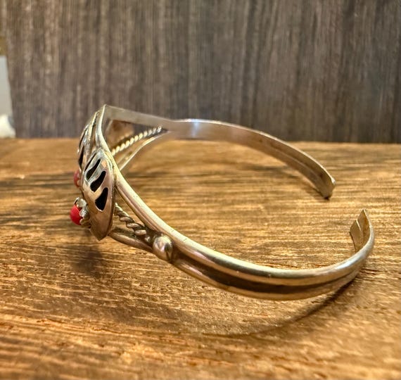 Sterling silver bear paw cuff with coral- Baby View 2
