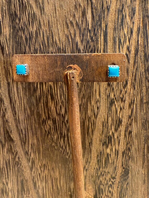 Sterling Silver, Square Turquoise, Post Earrings - image 1