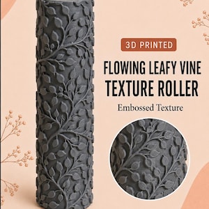 Flowing Leafy Vine Texture Roller for Clay & Pottery | Embossed 3D Printed Roller
