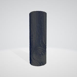 Peut inclure: Un objet cylindrique gris foncé avec une texture de grain de bois. Les lignes verticales et les motifs circulaires créent un aspect de bois réaliste. L'objet est debout sur un fond blanc uni.