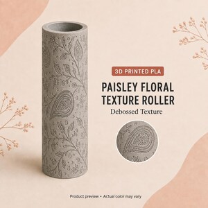 Paisley Floral Texture Roller for Clay & Pottery | Debossed 3D Printed Roller
