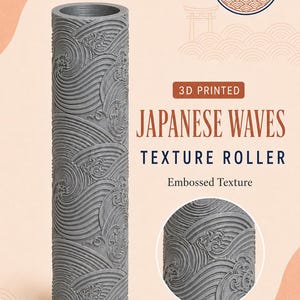 Japanese Waves Texture Roller for Clay & Pottery | Embossed 3D Printed Roller