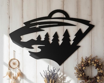 Wolf & Forest Metal Wall Art, Metal Nature Scene Sign, Rustic Cabin Decor, Outdoor Lover Gift,Sports Lover Gift
