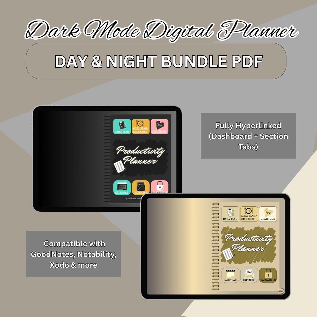 Goodnotes Planner Dark Mode | Hyperlinked iPad PDF Editable | Meal ...