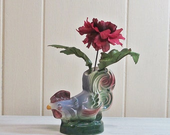 Wall Pocket  Vase  Planter  Rooster Chicken Ceramic Colorful Desk Accessory