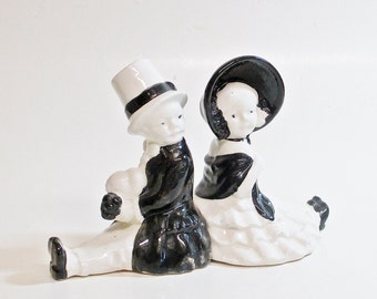 Vintage Bookends Ceramic Children In Black And White Formal Dress