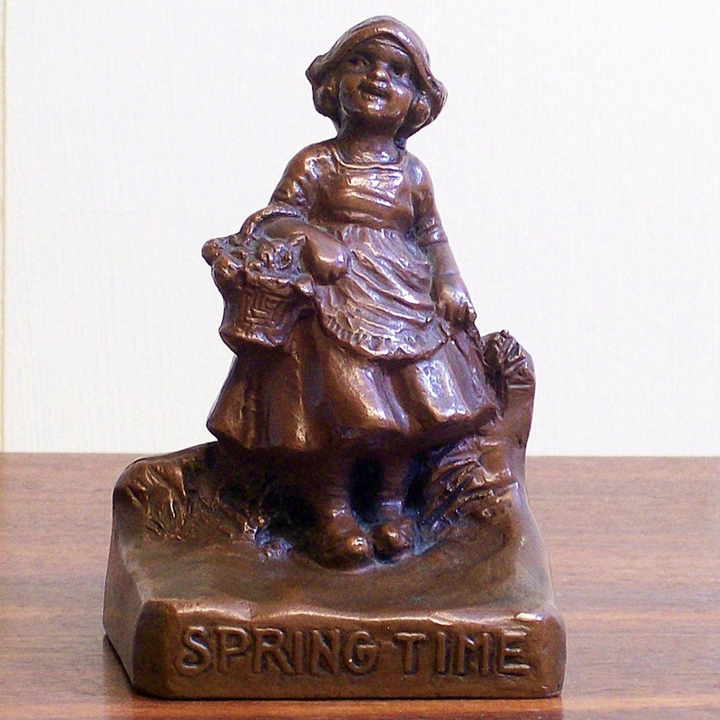 Vintage Bookend Little Girl Spring Time image 2