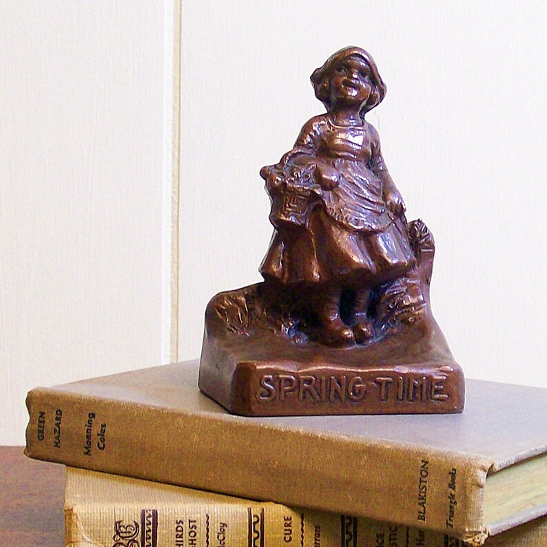 Vintage Bookend Little Girl Spring Time image 1