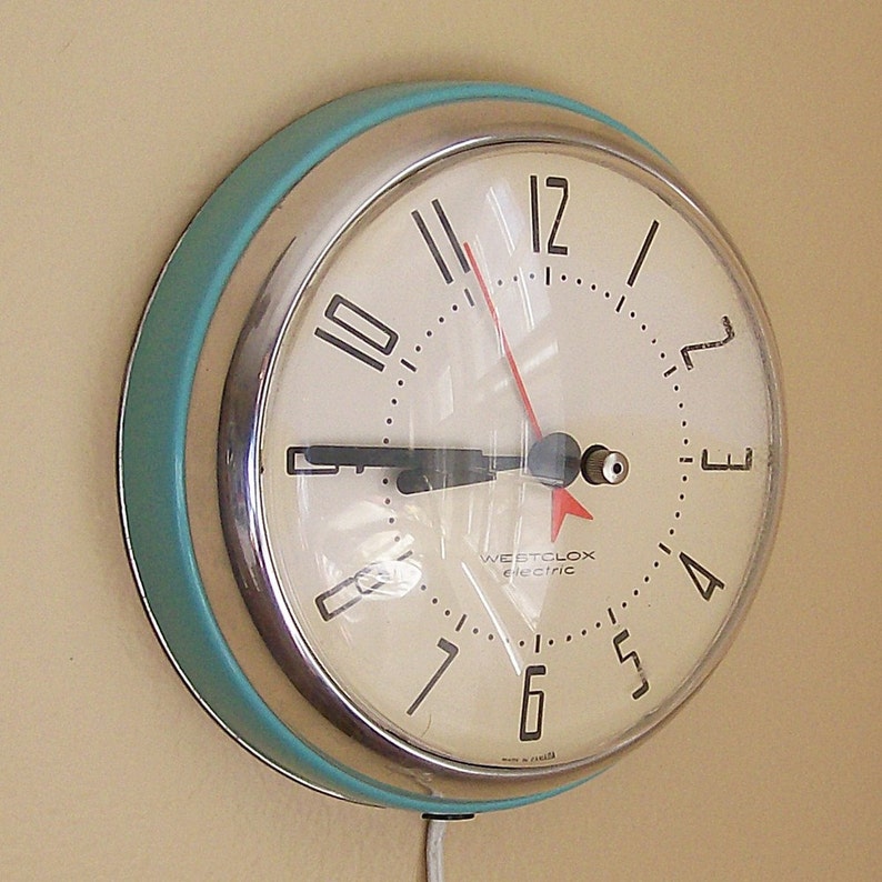 Turquoise and Chrome Electric Wall Clock Etsy