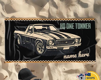 HQ One Tonner Car Personalised Beach Towel | Retro Aussie Muscle Ute