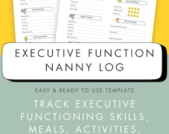 Registro delle funzioni esecutive della tata - Registro giornaliero stampabile per l'assistenza all'infanzia per routine, pasti e comportamento (adatto a chi soffre di ADHD)